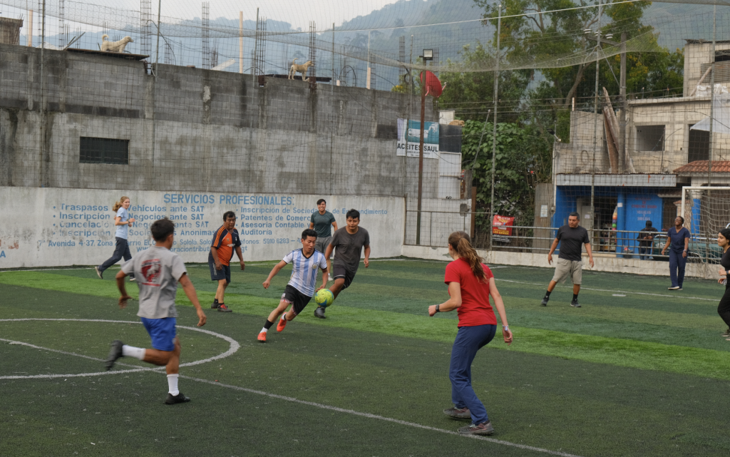 Students and faculty unwinding with a game of soccer played with our Guatemalan hosts